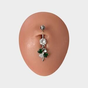 Emerald Green Clover Dangle Belly Ring